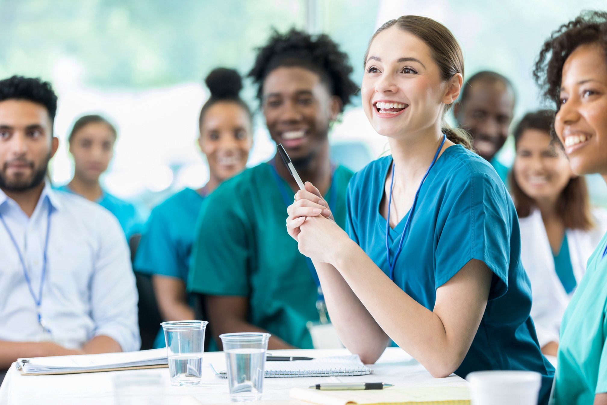 Attentive nursing students in class